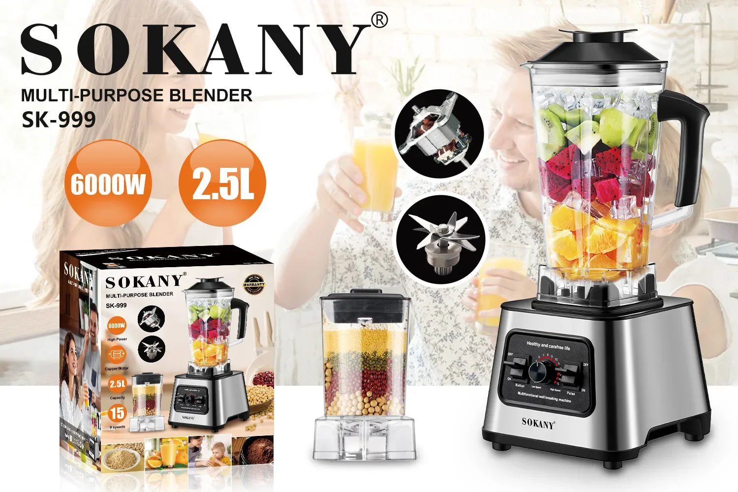 Houselin 6000W Multifunctional Blender Smoothie Maker