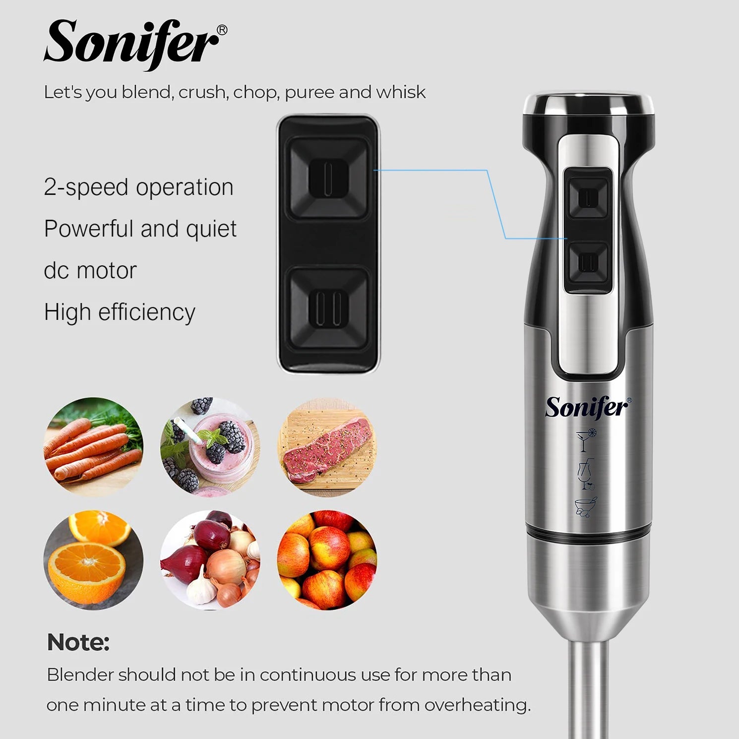 Sonifer 500W Hand Blender Immersion Food Mixer